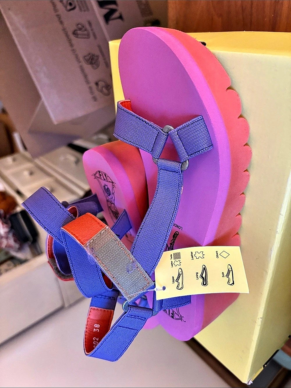 Fly London Yefa Wedge Sandals Violet, Orange - EU 38 (US 7-7.5) - NWT NIB